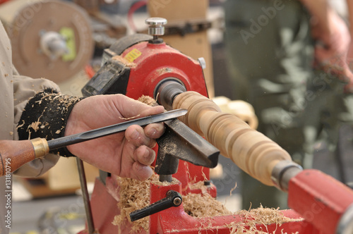 Wood turning outdoors on a lathe