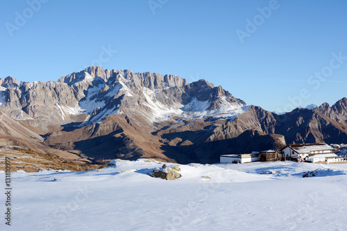 Ski slope in Dolomites, Italy, Europe.