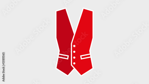 Vector image of a red vest on a light background. Illustration of clothing. Icon isolated object. Sleeveless shirt.
