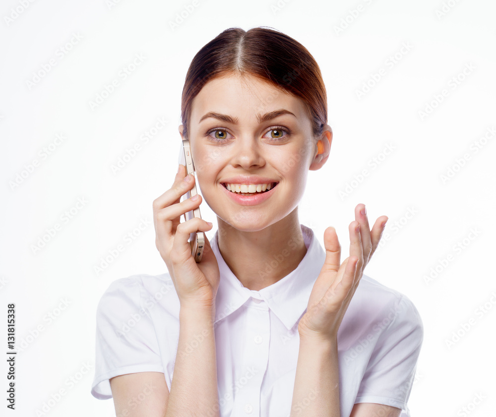 young woman in a light shirt, phone, emotions young woman in a light shirt, phone, emotions