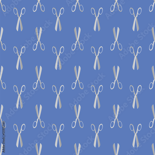 Scissors Seamless Pattern Isolated on Blue Background. Barber Symbol