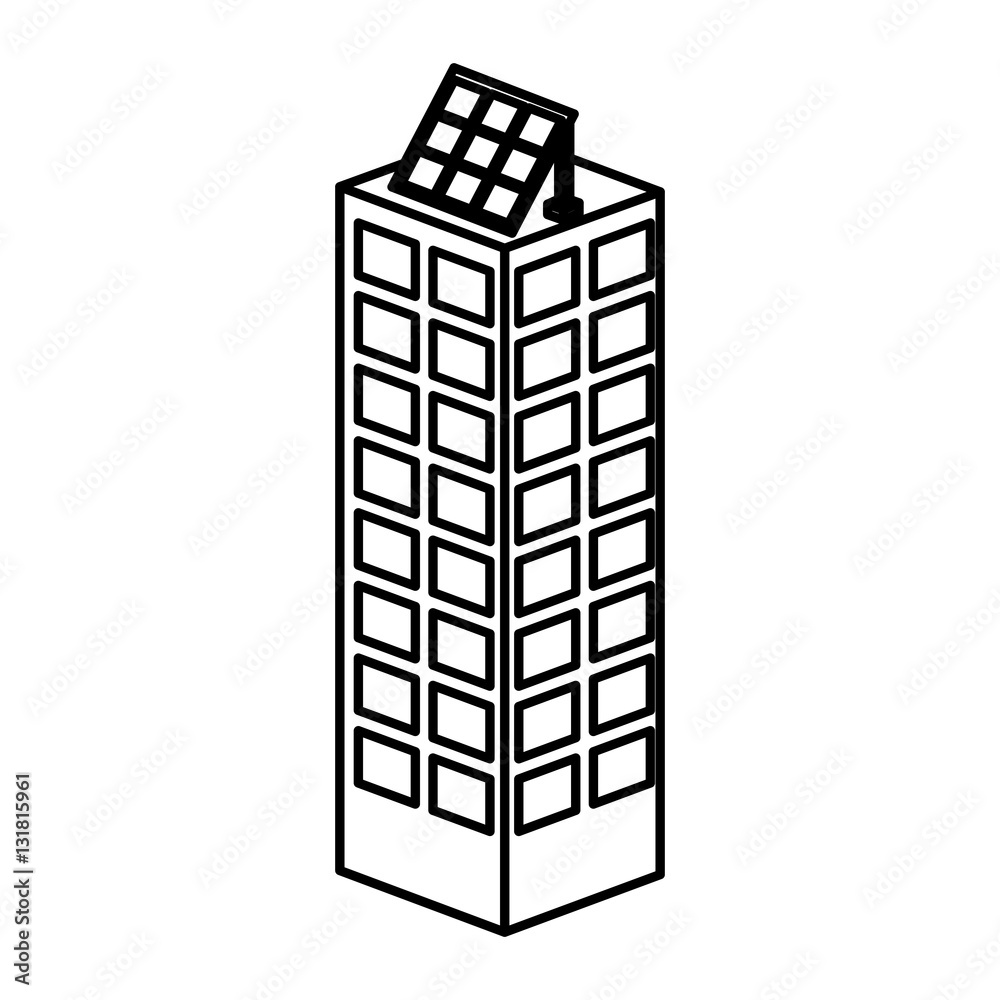 building with panel solar silhouette isolated icon vector illustration design