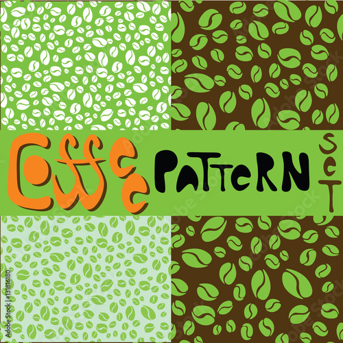 Coffee pattern set with green coffee beans