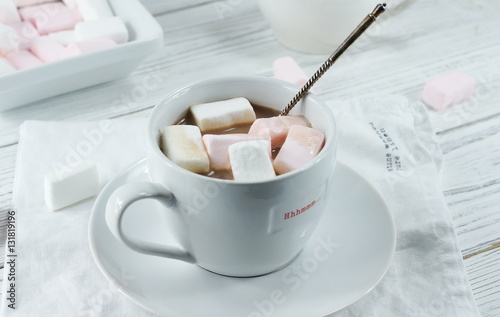 cocoa with marshmallow on white background