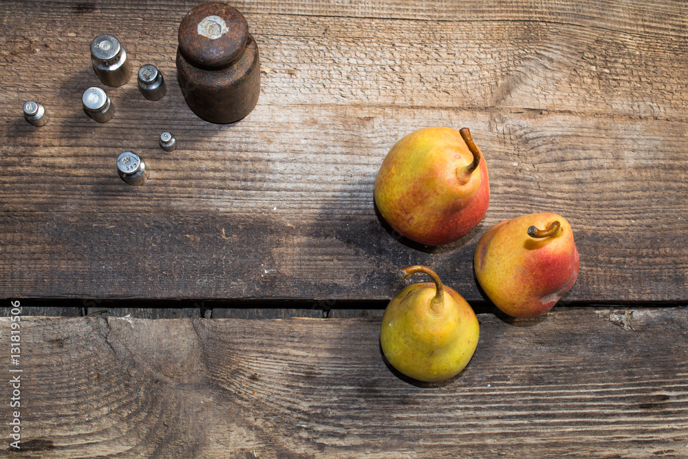 Yellow pears on old table, ripe pears, food for sale, small business, agriculture, Yellow pears on old table, ripe pears, food for sale, small business, agriculture,
