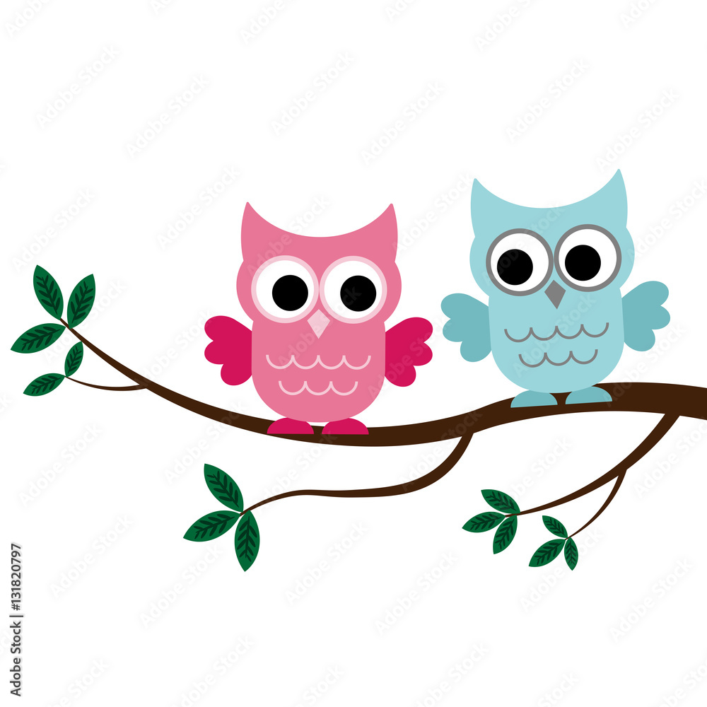 Fototapeta premium Two Owls sitting on the branch