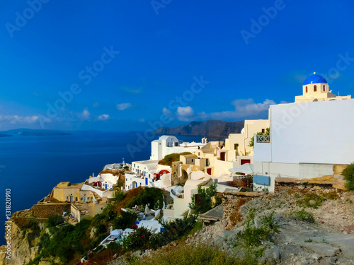 View to the sea from Oia village of Santorini island in Greece