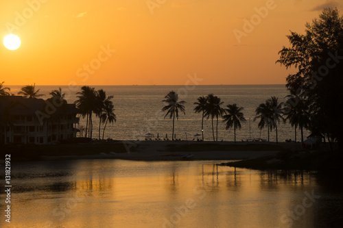 The beach on the shores of the lagoon and sea