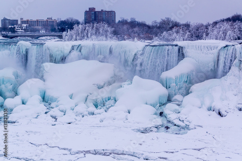 American Falls covered with ice and snow, Niagara Falls, USA