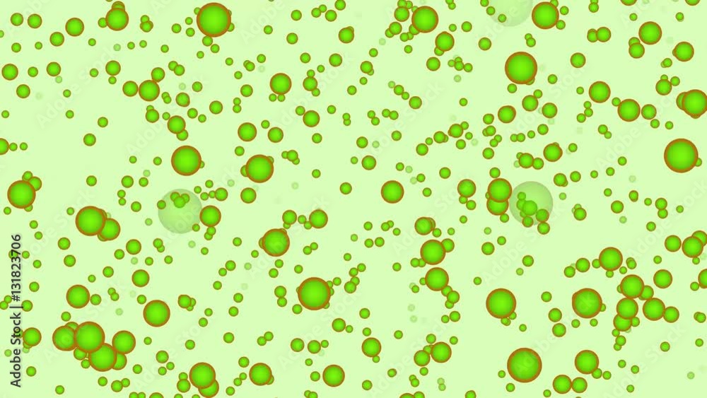 Green balls on a green background are born and fly towards the observer Green balls on a green background are born and fly towards the observer
