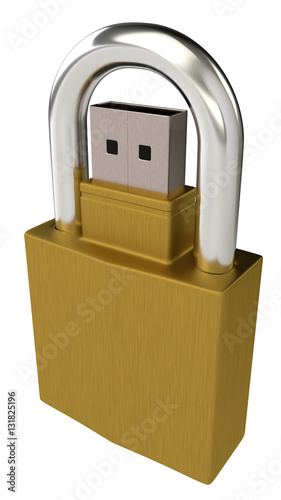 Vorhängeschloss mit gesichertem USB-Stick, gold photo