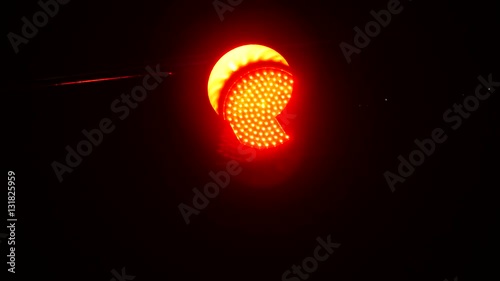 Signal of Red traffic light in night