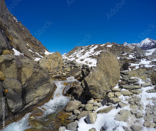 Trek to mountain Sagarmatha. National Park in Himalaya.