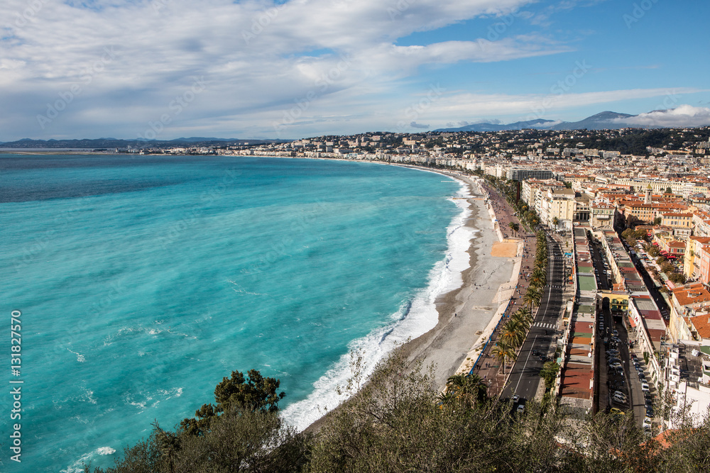 he seafront of Nice with Promenade des Anglais along the Baie de