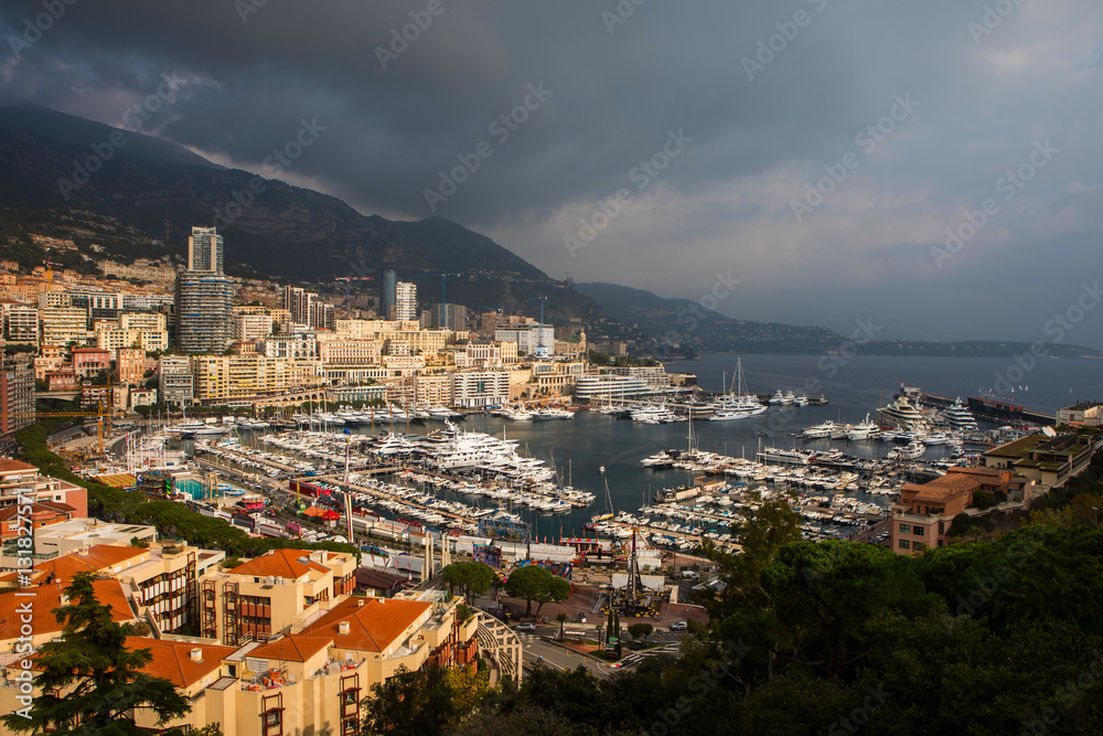 Luxury yachts in the bay of Monaco on the Cote D'Azur