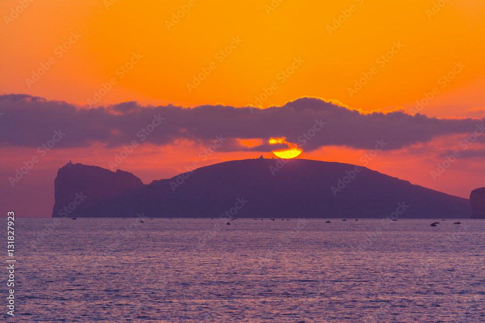 Pink sunset in Capo Caccia