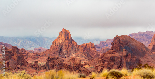Valley of Fire State Park, Nevada, USA - December 23, 2106:  Panorama of the many spectacular red rock formations found in this state park located 55 miles northeast of Las Vegas. photo