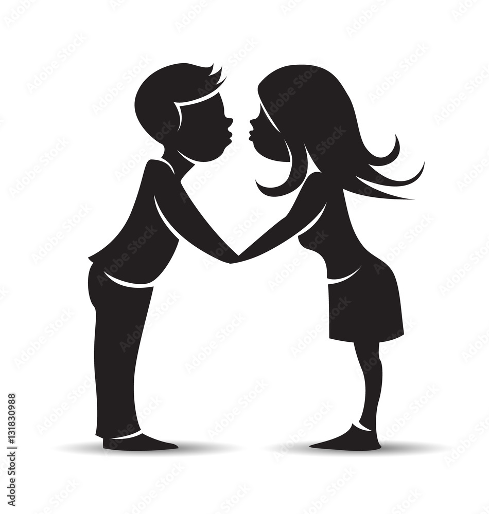 Vector cartoon silhouette kissing girls and a boy