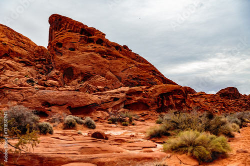 Canvas Print Valley of Fire State Park, Nevada, USA - December 23, 2106:  Panorama of the many spectacular red rock formations found in this state park located 55 miles northeast of Las Vegas