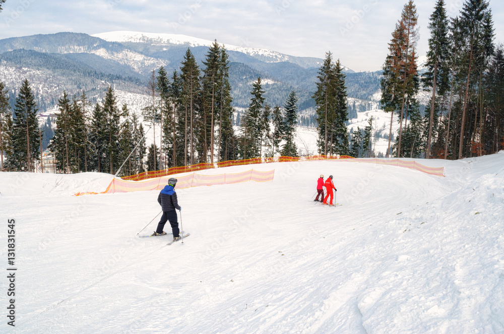 Ski piste in the resort of Bukovel in the Carpathians
