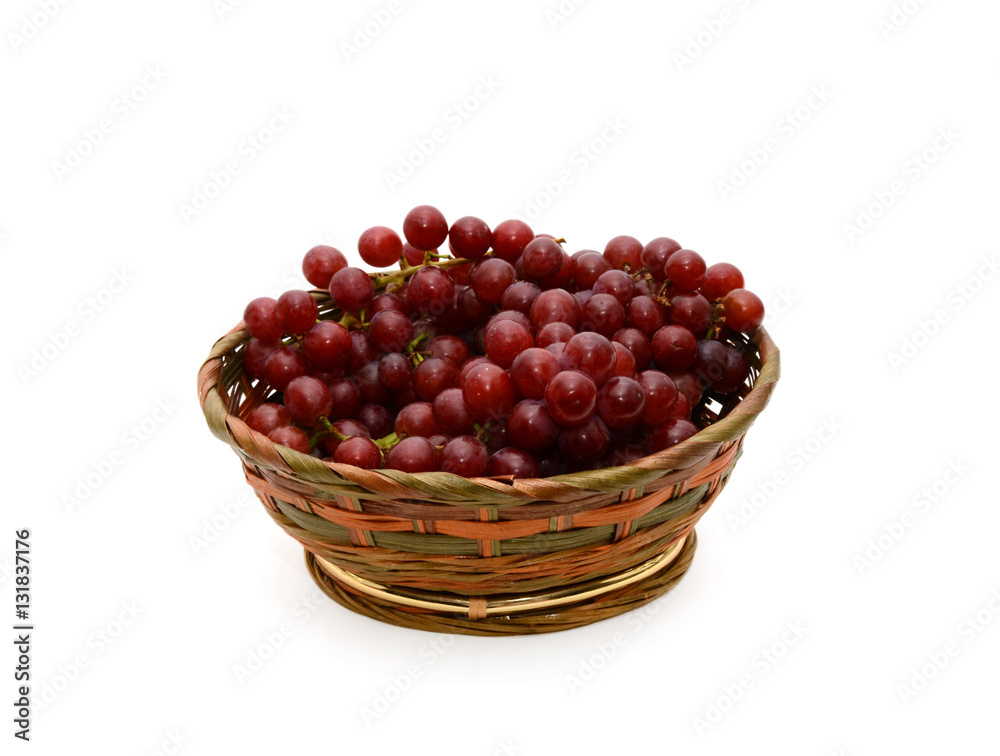 Red Grapes in Basket Isolated On White Background Red Grapes in Basket Isolated On White Background