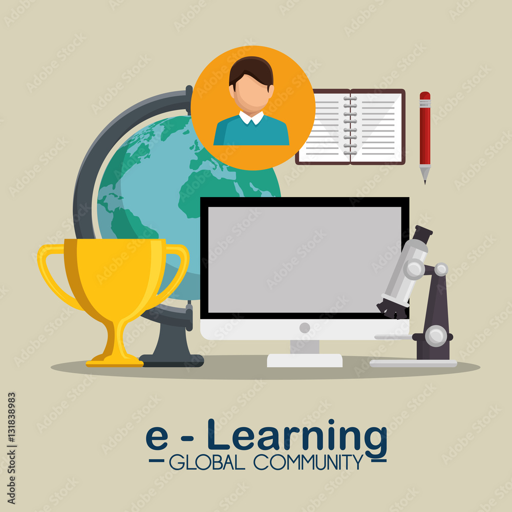e-learning global community concept vector illustration design