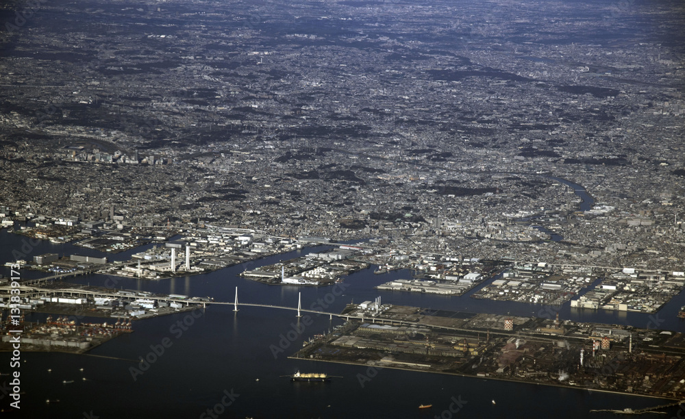Aerial view of Yokohama Minato Mirai district in Japan
