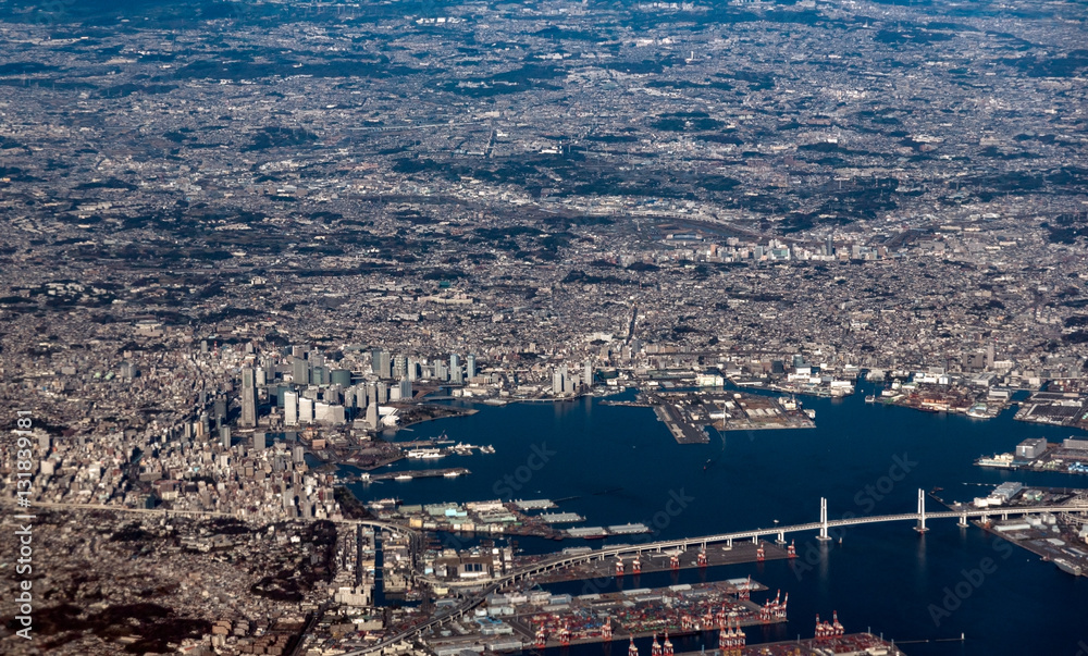 Aerial view of Yokohama Minato Mirai district in Japan