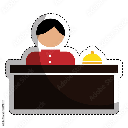 hotel reception with bellboy icon over white background. colorful design. hotel services concept. vector illustration