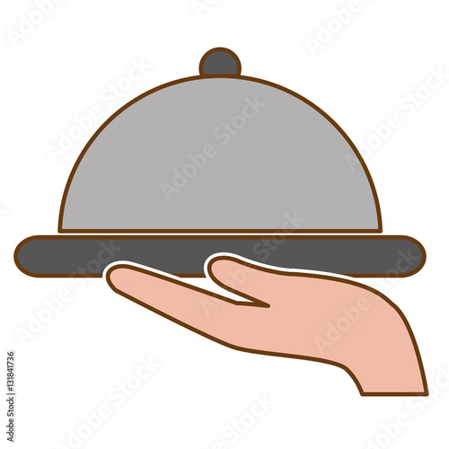 hand with platter icon over white background. hotel services concept. colorful design. vector illustration