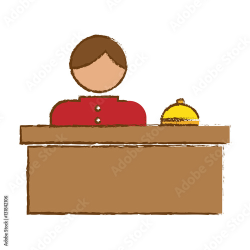 hotel reception with bellboy icon over white background. colorful design. hotel services concept. vector illustration