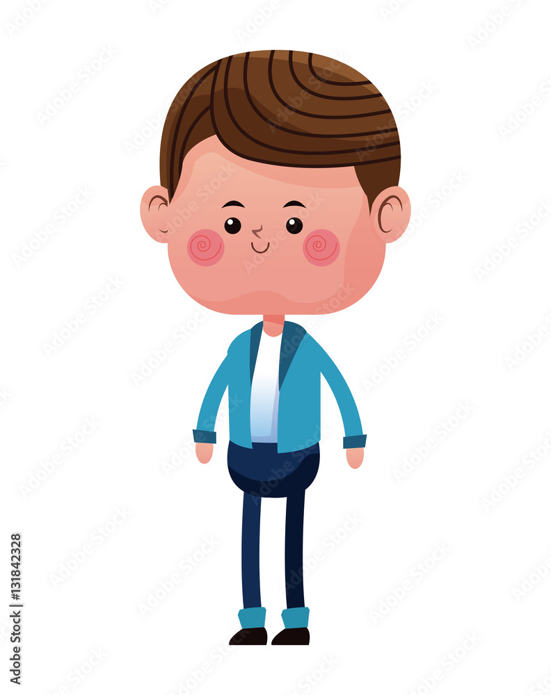 cute boy standing with blue jacket vector illustration eps 10