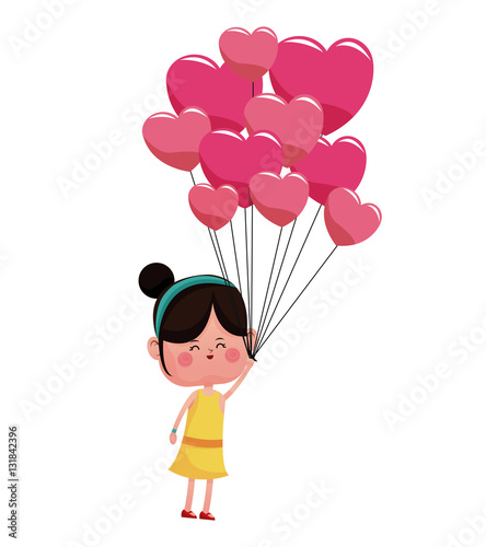 Fototapeta Naklejka Na Ścianę i Meble -  girl with balloons pink hearts valentine vector illustration eps 10