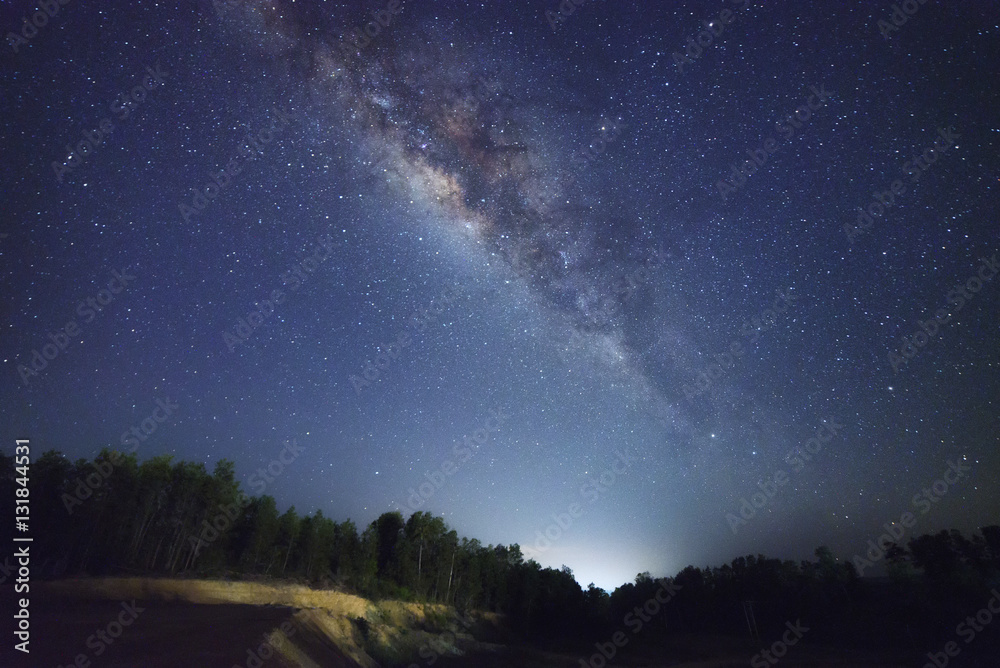 A beautiful view of the Milky Way in Kudat, Sabah Borneo. Long exposure photograph with grain. Image contain certain grain or noise and soft focus.