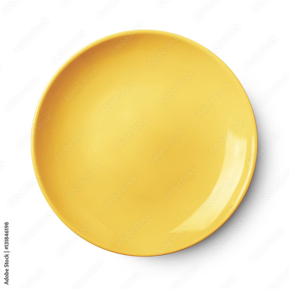 Empty ceramic round plate isolated on white with clipping path