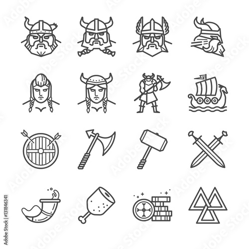 Viking line icons set