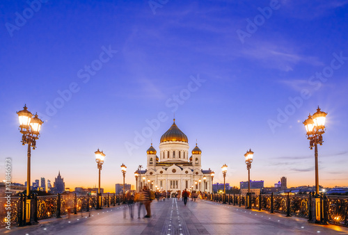 Christ the Savior Cathedral in Moscow against the blue sky in th