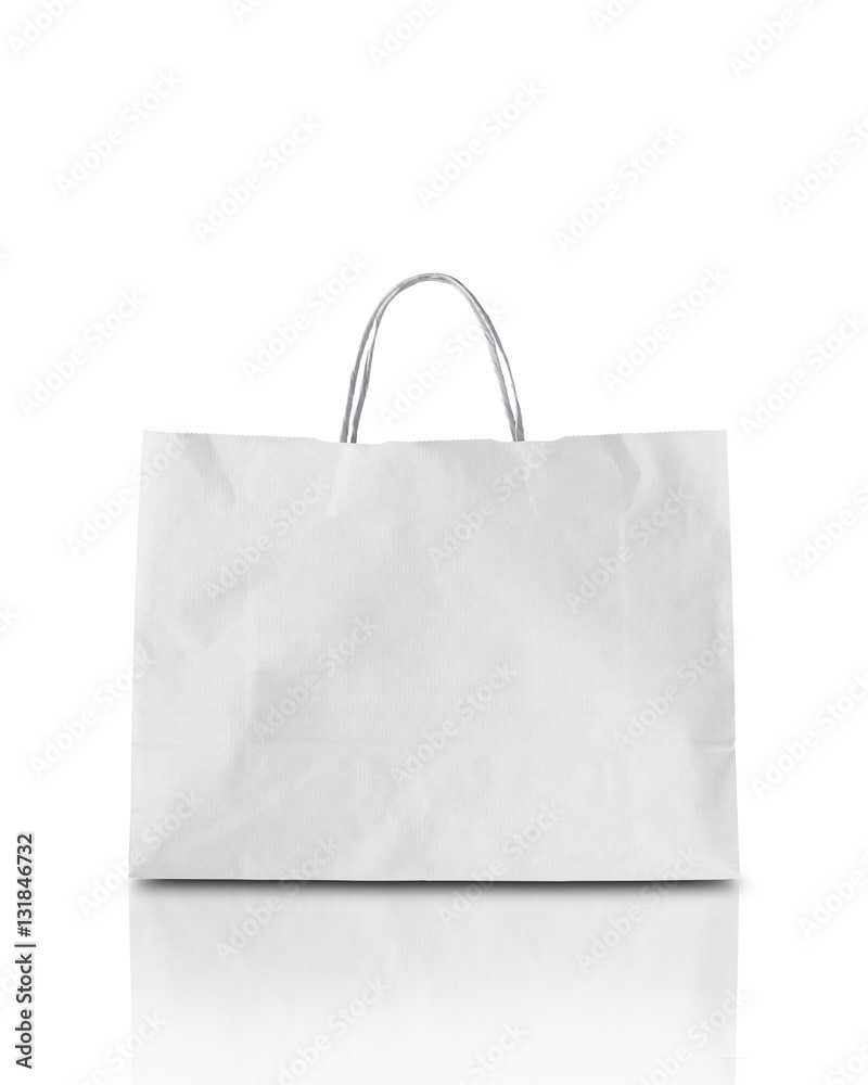 Blank white shpping paper bag isolated on white with clipping pa Blank white shpping paper bag isolated on white with clipping pa