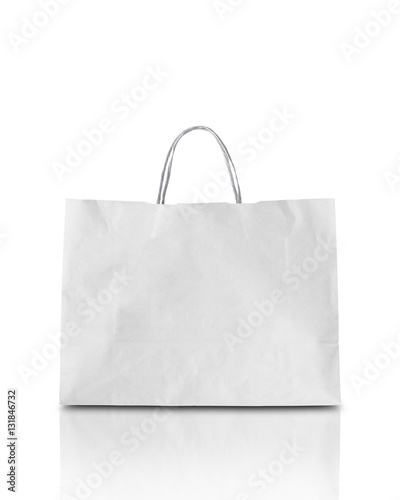 Blank white shpping paper bag isolated on white with clipping pa