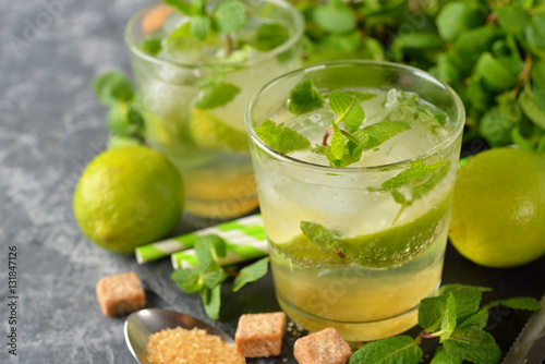 Fresh cocktail with mint and lime