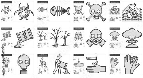 Ecology biohazard line icon set.