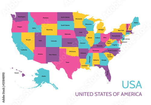 USA - United States of America - colored vector map with the division into parts.
