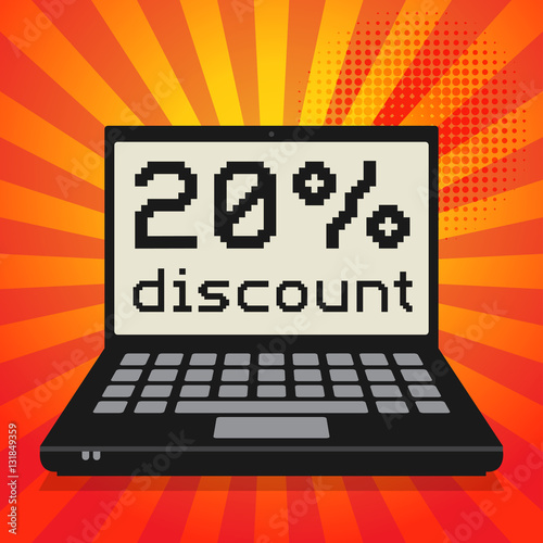 Computer, business concept with text 20 percent discount