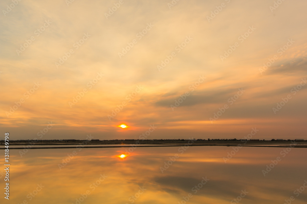 salt field sunset Phetchaburi, Thailand