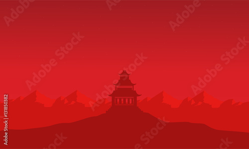 Silhouette of pavilion on mountain backgrounds