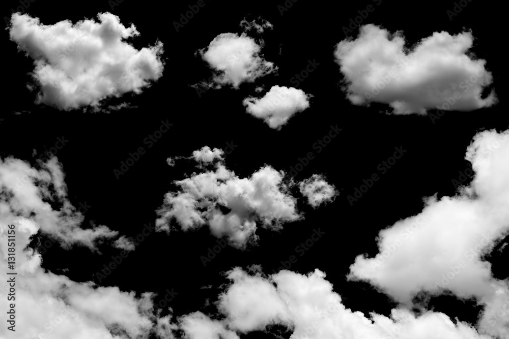 Set of isolated clouds on black Set of isolated clouds on black