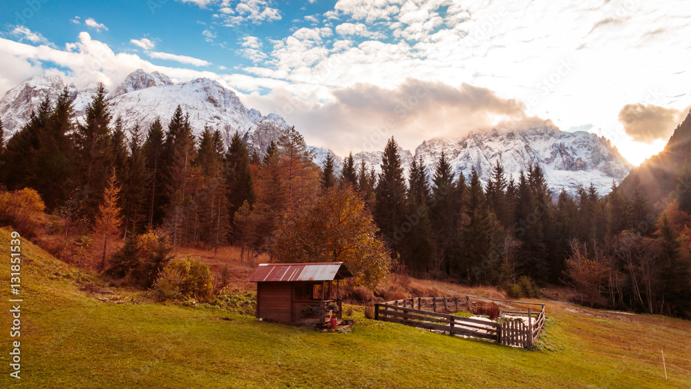 autumn sunset in the alpine valley autumn sunset in the alpine valley