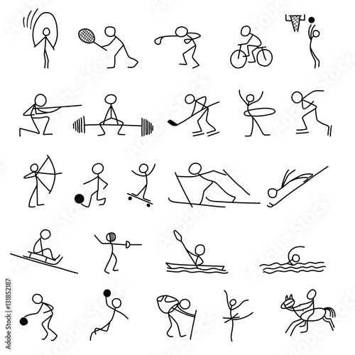 Cartoon icons sport set of stick figures sketch little people