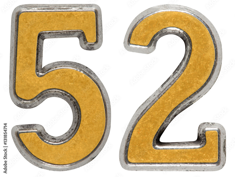 Metal numeral 52, fifty-two, isolated on white background Metal numeral 52, fifty-two, isolated on white background