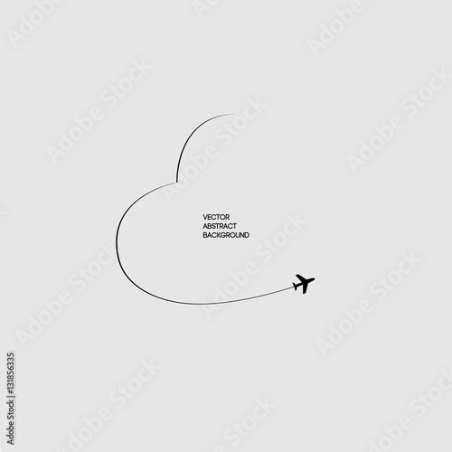 Black lines. The Sky.The path airplane. Flight. Gray background. Love. Heart in the sky.